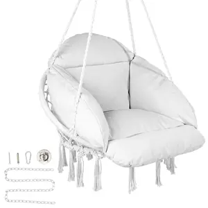 summervibes VEVOR Hanging Hammock Swing Chair, Macram Hanging Chair with Cushion and Mounting Hardware, Cotton Rope Swing Chair for Bedroom, Balcony, Patio, Garden, 264 lbs Capacity, White