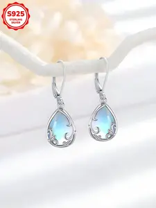 Elegant S925 Silver Moonstone Pendant Earrings for Women, Fashionable Dangle Ear Jewelry, Daily Wear Accessories, Perfect Birthday Gift