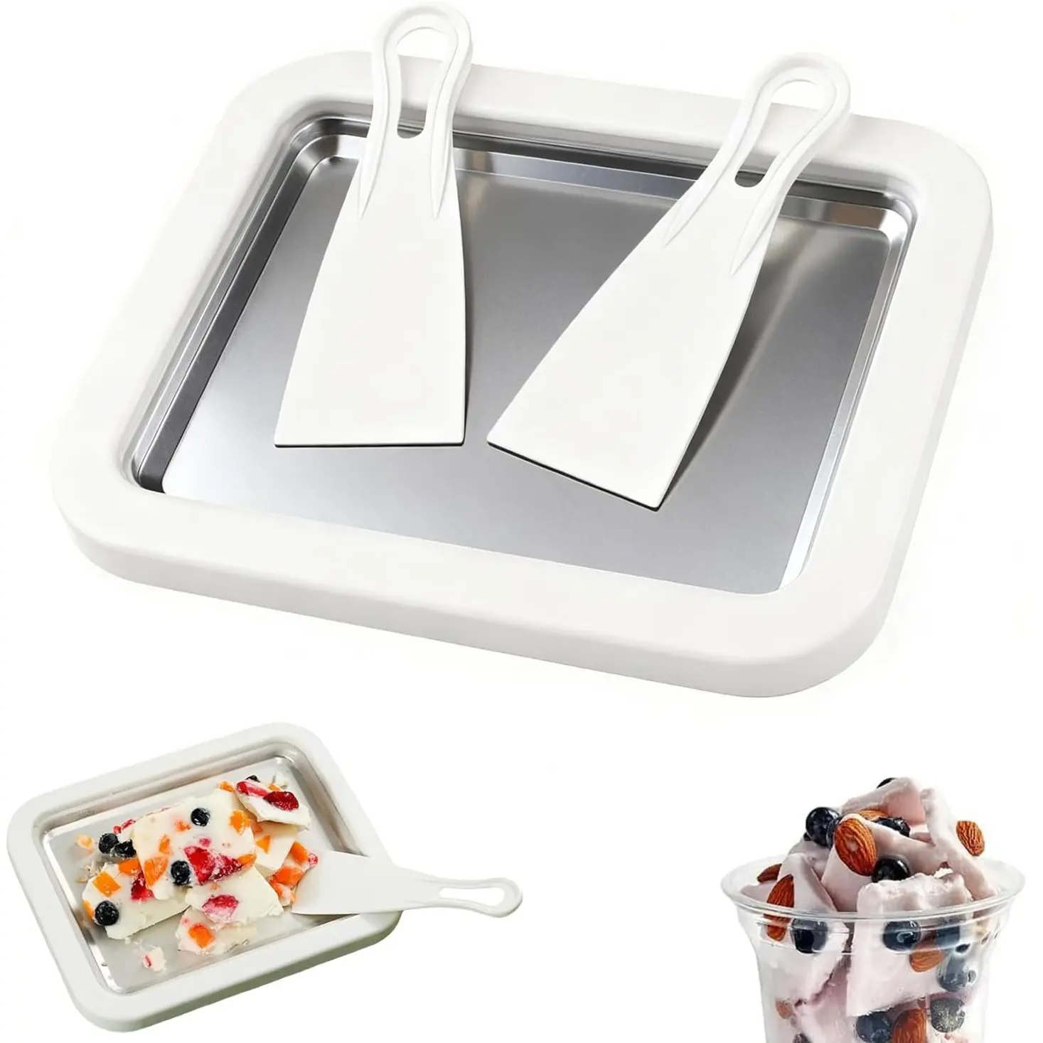 Roll Ice Cream Machine Set, 304 Stainless Steel Cold Plate, 2 Scrapers, Instant Roll Ice Cream Maker, DIY Frozen Desserts, Home Entertainment, Includes Scrapers