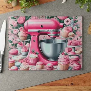 Pink Kitchen Mixer Cutting Board – Whimsical Baking Charm for Your Kitchen