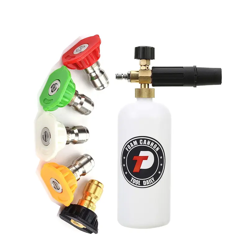 Tool Daily Foam Cannon with 1/4 Inch Quick Connector, 1 Liter, 5 Pressure Washer Nozzle Tips，Christmas gifts