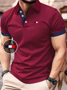 Unisex Straight Leg Short Sleeve Polo Shirt, Breathable Polyester Fabric, Geometric Print, Casual Streetwear, Outdoor Sports