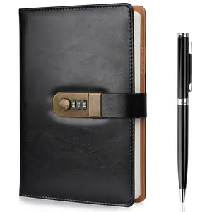 Nicpro Diary with Lock, A5 PU Leather Journal with Lock, Metal Pen, 260 Pages Password Notebook for Men and Women, Vintage Lock Daily Journal for Travel, Note Take, Plans, Organize (10 x 7 in)