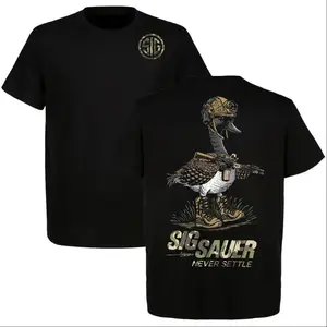 "Never Settle" Pure Cotton T-Shirt - The Perfect Choice for Sig Sauer Fans; Military-Style, Darkly Humorous Tactical Gear; Full-Color Print.,summervibes