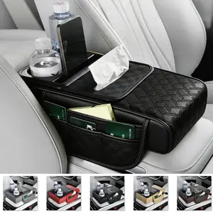 5 in 1 Center Console Cover,Multifunctional Diamond Car Armrest Storage Box with Cup Holder& Phone Holder& Car Tissue Holder,Universal Arm Rest Cover for Cars with 2 Side Pockets
