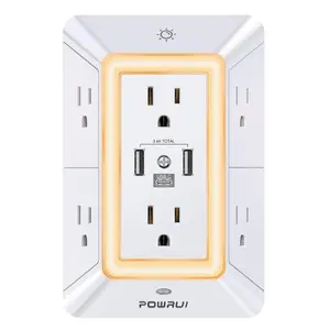Multi Plug Outlet Surge Protector 6 Adapter Spaced Outlets 3 USB Ports (1 USB C) 3-Sided Power Strip with LED Night Light, 125V