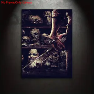 1 piece/set frameless canvas painting print poster, classic dark realism style art, Leatherface and the bloody chainsaw, a perfect gift for movie fans, ideal gift for bedroom, living room, dorm hallway, kitchen, mural, wall decoration, room decoration