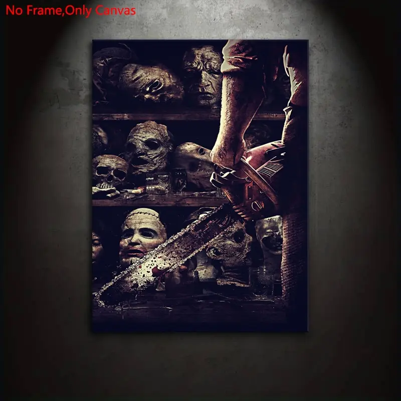 1 piece/set frameless canvas painting print poster, Unframed Painting, classic dark realism style art, Artwork, Leatherface and the bloody chainsaw, a gift for movie fans, ideal for bedroom, living room, wall decor, Picture Image Prints