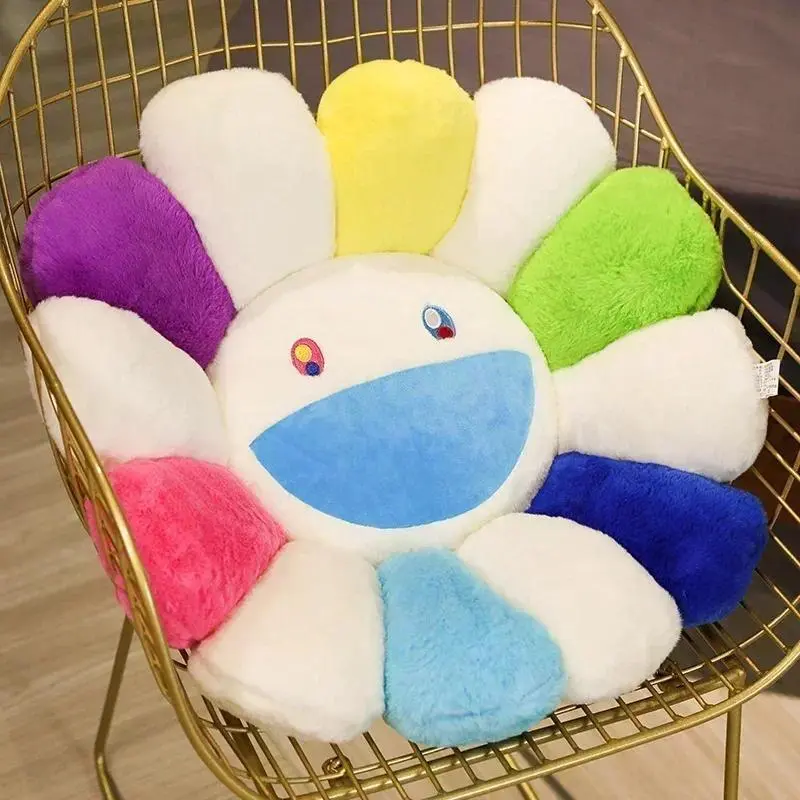 Cute Sunflower Stuffed Cushion Flower Plush Toy Pillow Kawaii Smile Rainbow Sunflower Stuffed Doll Decorative Back Cushion Gift