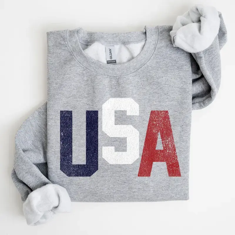 (Sale Off Up To 50%) Vintage USA, 4th of July, Red White and Blue, Classic, Patriotic, America Sweatshirt, Full Color, For Men, For Women, Casual, Classic Fashion, Tee Print