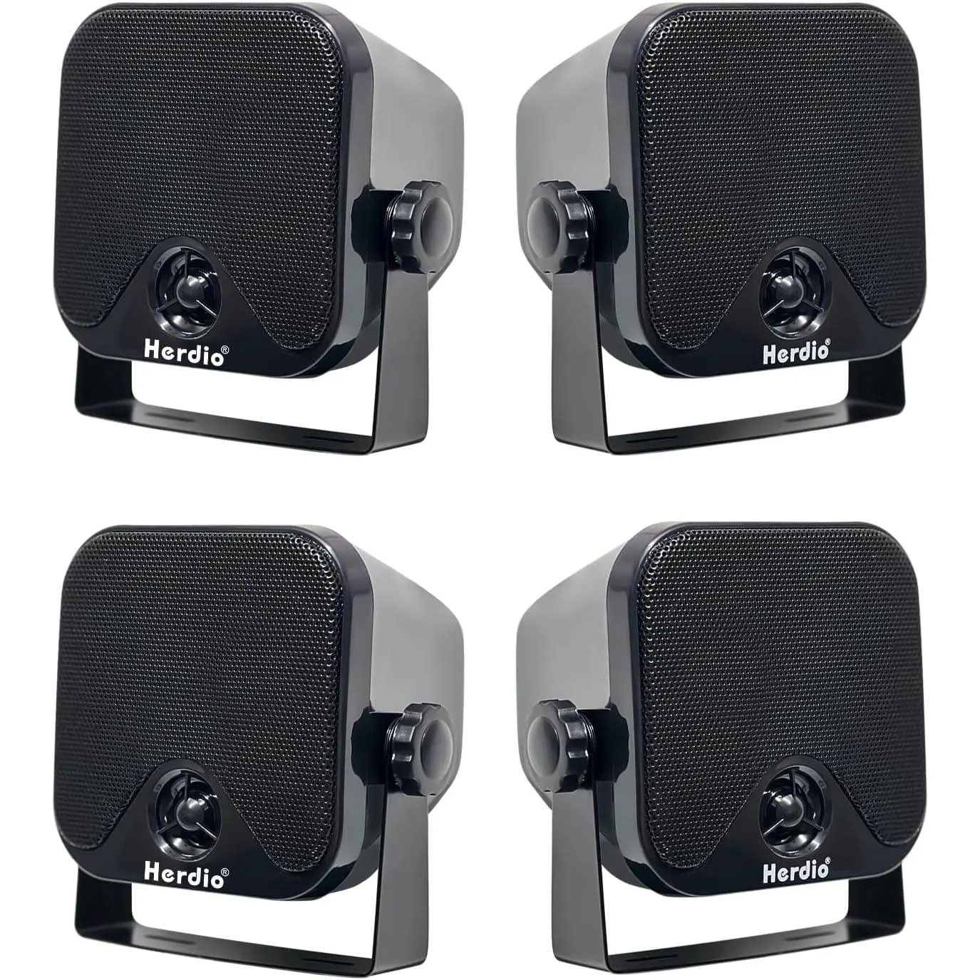 Herdio 4-Inch Heavy Duty Waterproof Marine Bass Speakers - Surface/Wall-Mounted Wireless Bluetooth Audio, Multi-Device Compatibility for Boat, Golf Car, Mobile, PC & Laptop (4 Black)