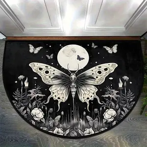 Vintage Moonlight Butterfly Half-Circle Door Mat, Gothic Dark Style Entry Rug, Botanical Area Rugs, Soft and Easy to Clean, Indoor/outdoor Garden Corridor Mat
