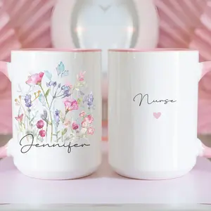 Custom name mug, Gift For nurse, Personalized Nurse Gift, Coffee mug for nurse, Gift for new nurses, Labor and delivery nurse, Flower Mug