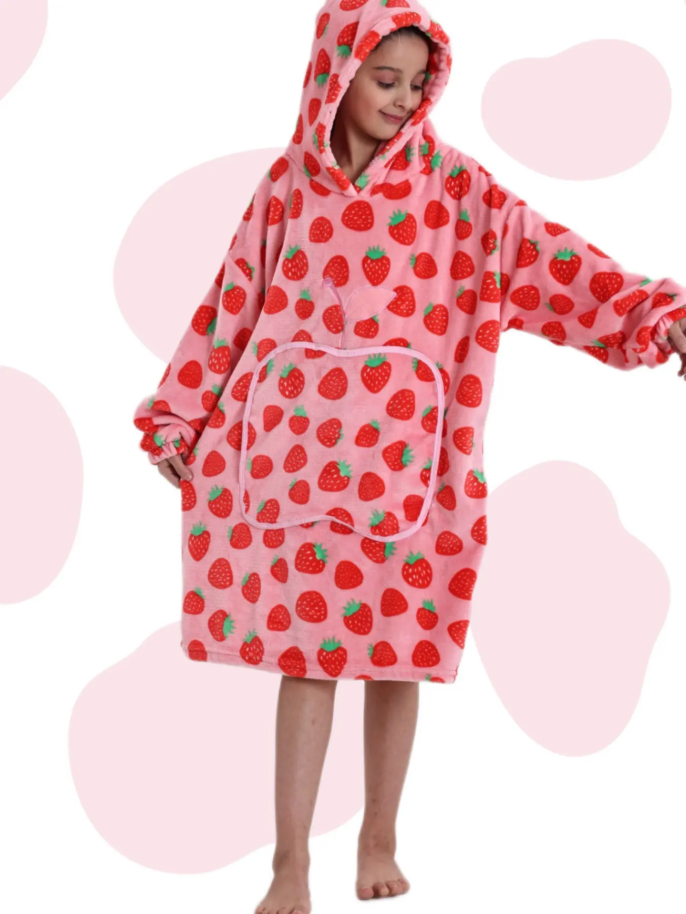 Cartoon Print Home Clothing, Fire Retardant Fabric, Long Sleeve Loose Fit, Apple Shape Pocket, Fall & Winter