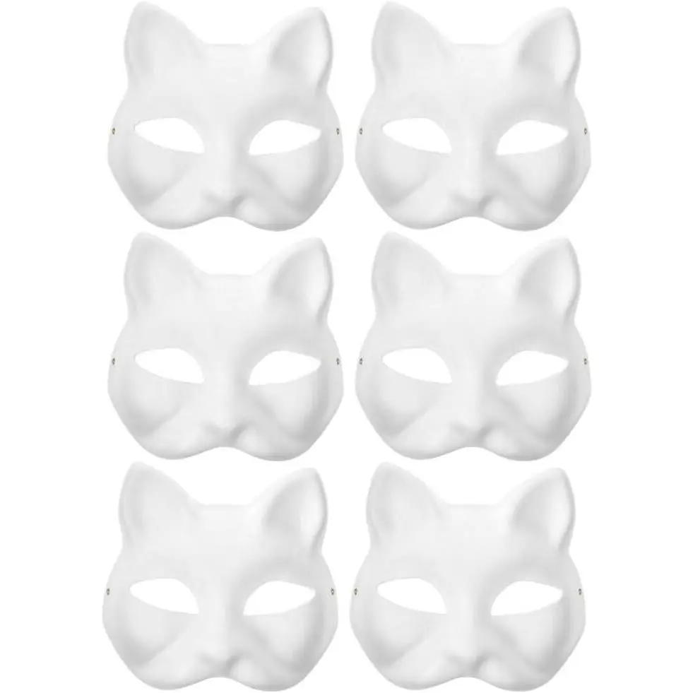 IMIKEYA 6pcs Cat Mask White Therian Masks Paper Blank DIY Paintable Fox Wolf Animal Half Face Masks for Kids Cosplay Halloween Masquerade Party Favors