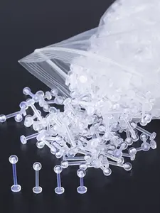 10pcs Clear Acrylic Lip Ring Piercing, Simple Style, Flexible Bar Body, 6/8/10/12mm, Uncoated, Men's Body Piercing Jewelry, Vertical Labret Jewelry, Body Piercings Set