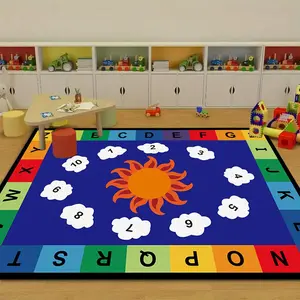 Alphabet & Number & Cartoon Pattern Floor Mat, 1 Count Interactive Learning Educational Area Rug, Non-slip Floor Carpet for Home Living Room Bedroom