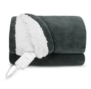 Electric Heated Blanket Throw Slate Microplush Sherpa/Faux Shearling, 50” x 60”