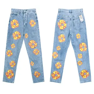 2025 Embroidered Kapok Loose Straight Leg Casual Men's and Women's Jeans Couple's Pants