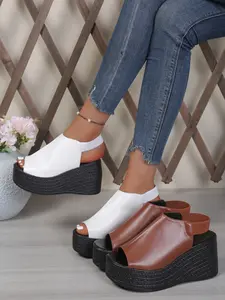 New Thick Sole Wedge Fish Mouth Sandals for Women, Summer Height-Boosting Platform Shoes, One Strap Roman Sandals, Fashionable and Comfortable