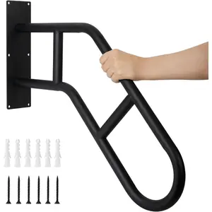 Safe Outdoor Step and Elderly Handrail, U-Shaped Wall-Mounted Stair Handrail, Suitable for Porch, Deck, Garage, and Garden, 1-Piece Safety Handle