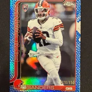 Shedeur Sanders 2025 Topps Chrome #315 Blue Refractor Trading Card, #/150 Limited Edition