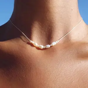 N.OO5 Pearl Necklace with Beaded Design and Simple Chain