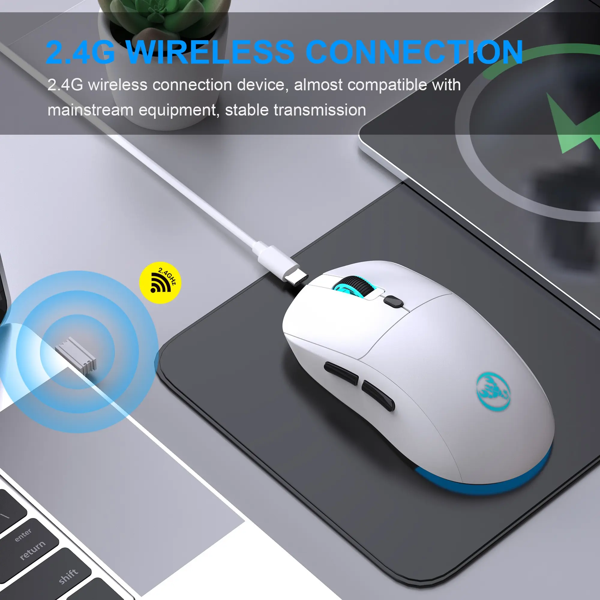 Wireless 2.4g Computer Gaming Mouse with 650 mah Battery, Right Hand Orientation, Optical Movement Detection, Optical Precision, Suitable for PC Laptop MAC Gaming Office Use, Gaming Accessory