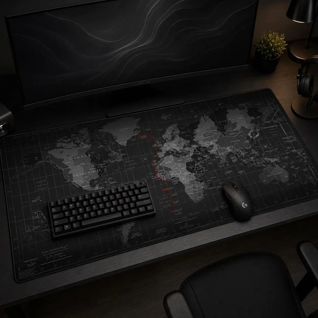 World Map Desk Mat, Dark Time Zone Gaming Mouse Pad, XXL Large Extended Mousepad, Office PC Keyboard DeskPad, Waterproof Non Slip DeskMat