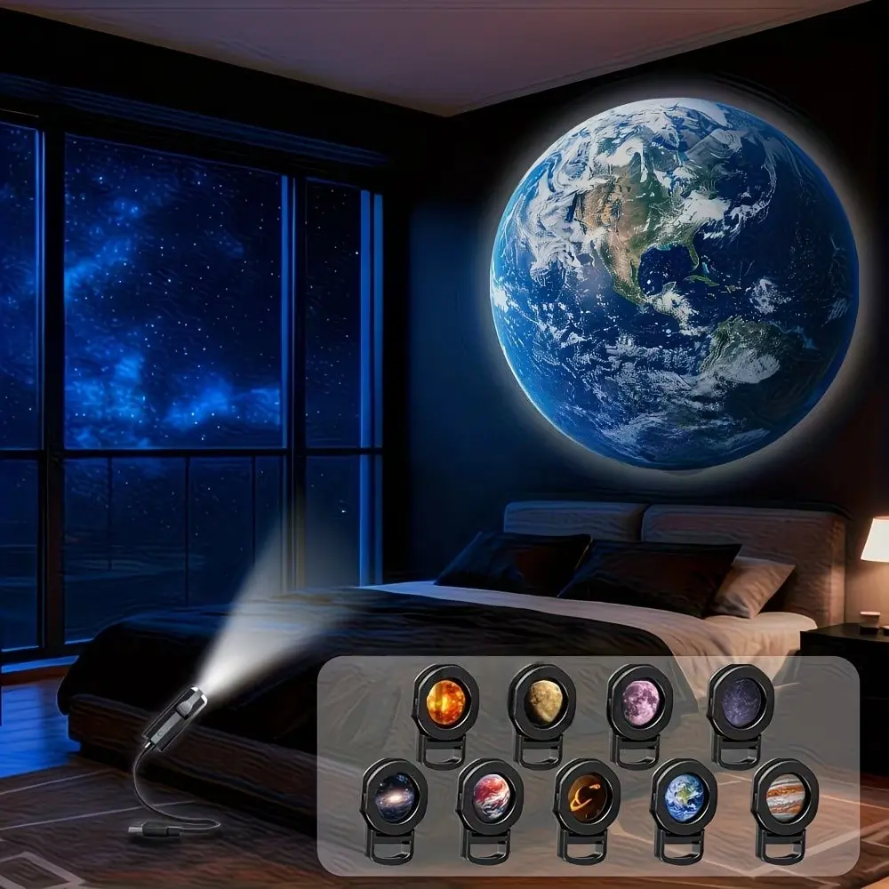 10-Pack Galaxy Space Projector Moon Earth Lamp Night Light, 360° USB Powered Starry Night Light Tabletop Installation for Romantic Ambiance Bedroom Decor, Perfect for Multiple Scenes Selfie Backgrounds, Projection Light, Mood Decorative Lights