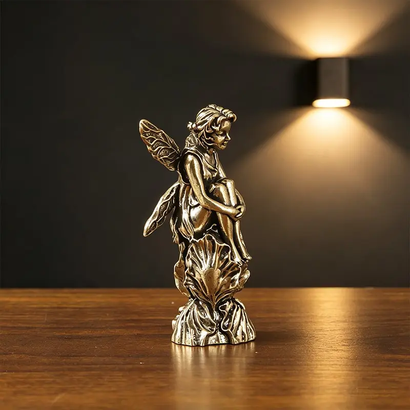 Brass Fairy Sculpture Small Ornament, Decorative Home Ornament, Home Decor Item, Elf Fairy Figure Decor Statue Craft, Elegant Brass Art Piece for Living Room Decoration, Cute Figurines, Home Decor Sculptures, Ornaments Decor