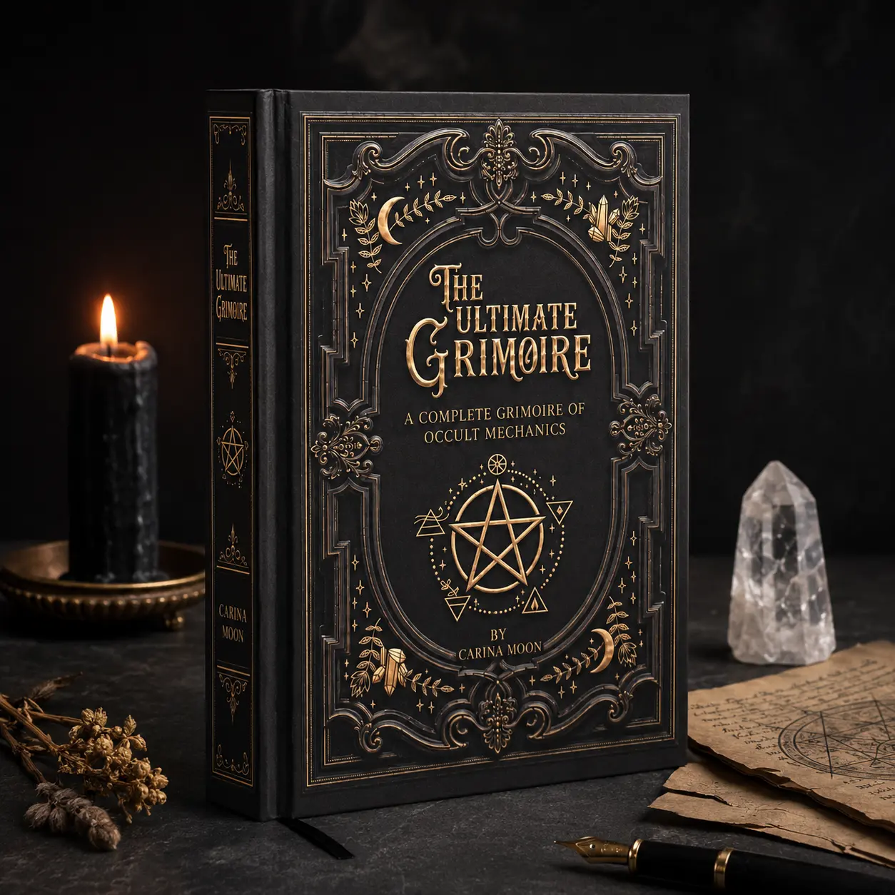 The Ultimate Grimoire by Carina Moon - Gold-Foil Leather-Bound Hardcover Book, Every Ritual, Every Working, Every Tradition, with 32 Red Rites and 55 Chapters