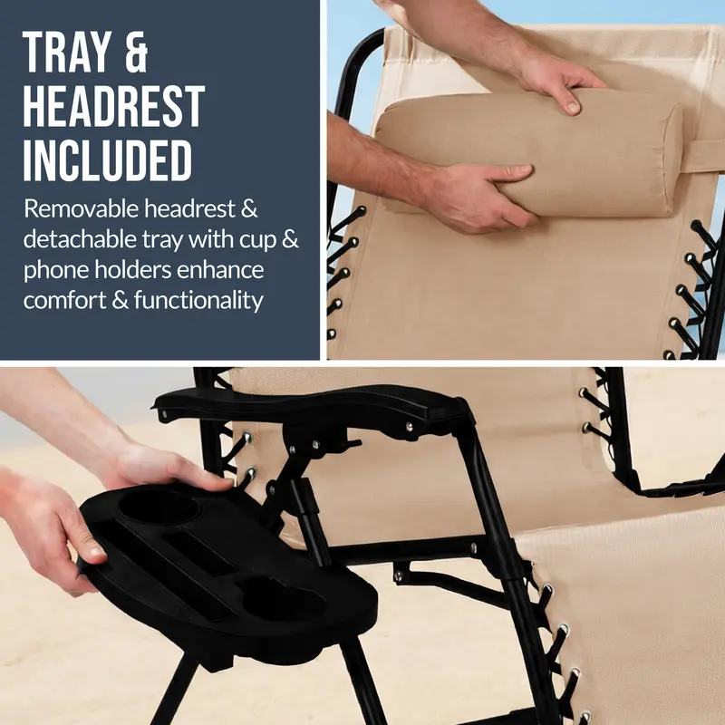 ZenLounger removable headrest and tray with cup holders