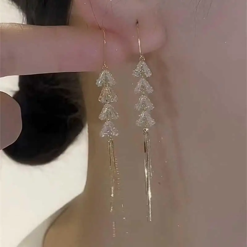 Tassel Earrings for Women Long Elegant Sophisticated Drop Earrings Fashionable Versatile Bridal Ear Jewelry HNAK02