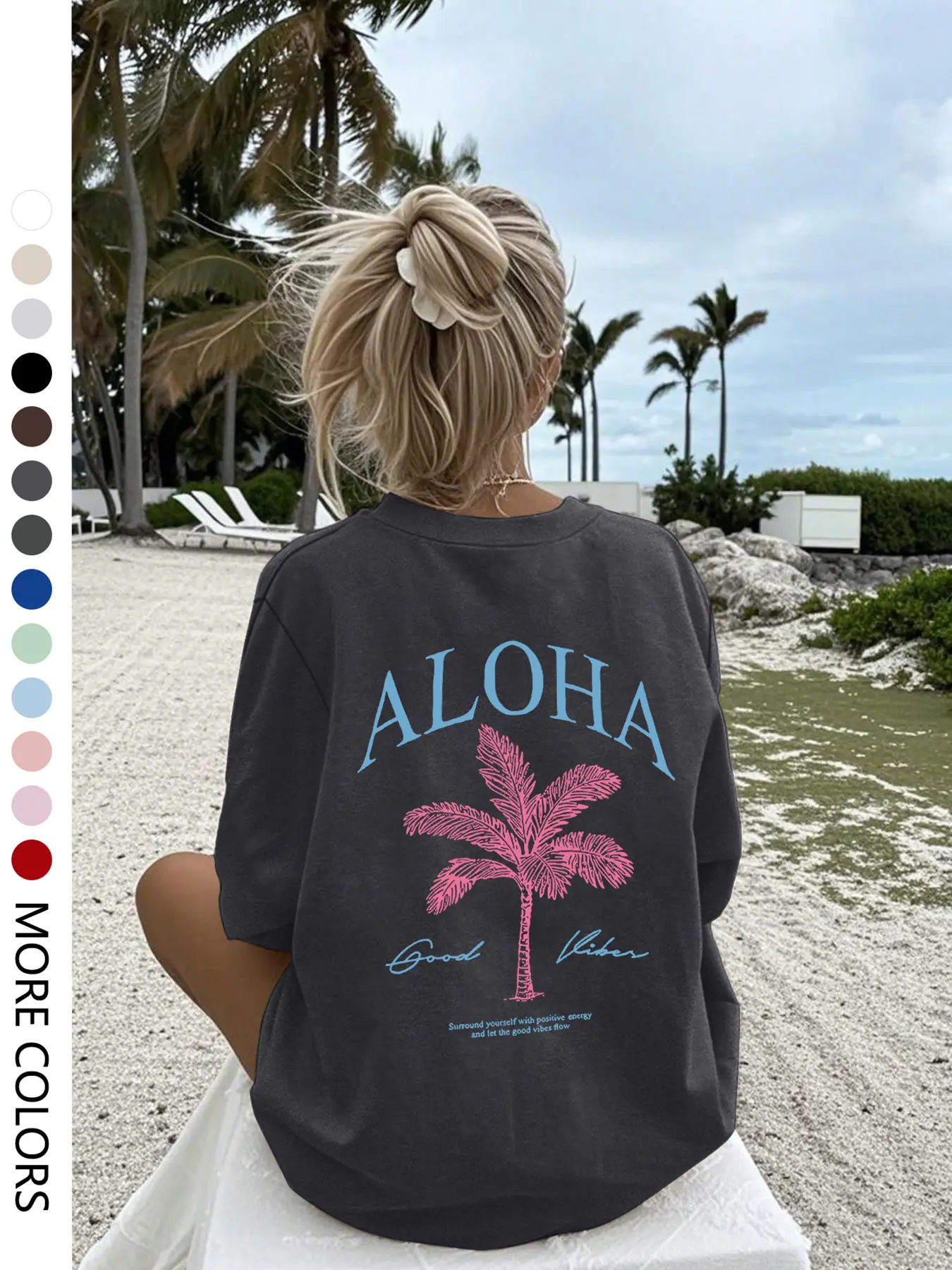 Women's Aloha Plant Coconut Tree Print Round Neck Loose Fit T-Shirt, Casual Fashion Tee, Perfect for Daily Vacation Beach Outdoor Wear, Summer Women's Top, Baggy
