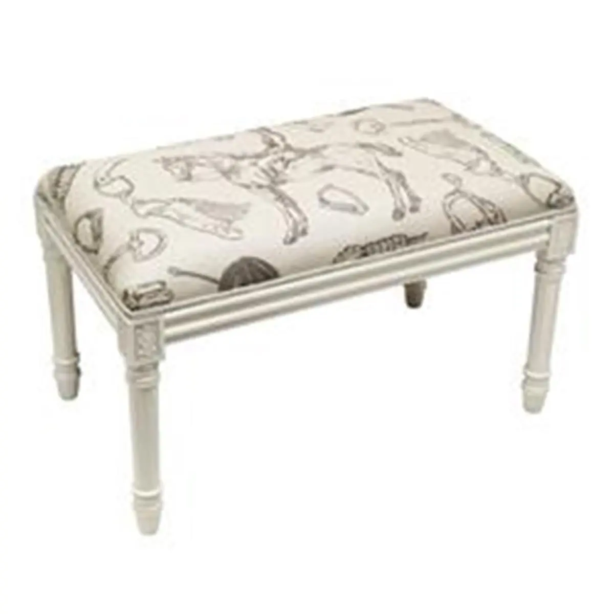 123 Creations Equestrian Upholstered Padded Wooden Bench - Antique White, Upholstered Stool, Linen Blend, 22 lbs, Assembly Required, Indoor Furniture Piece