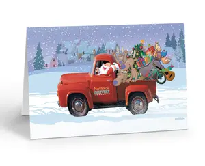 Santa & Classic Red Truck Holiday Card - 18 Christmas Cards and Envelopes