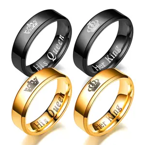 King & Queen Crown Couple Rings – Personalized Matching Bands for Him & Her, Romantic Anniversary Jewelry