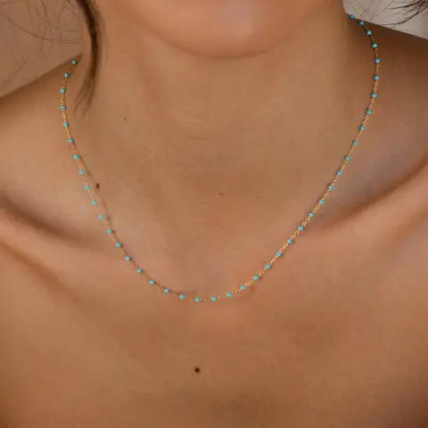 Turquoise Station Necklace by Caitlyn Minimalist - Beaded Blue Gemstone Station Necklace in Gold & Silver - Boho Jewelry - Best Friend Gift
