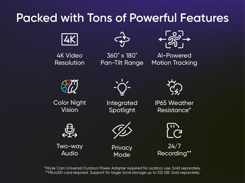 NEW! Wyze Cam Pan v4 - #1 Security Camera on TikTok goes 4K! Wired, Indoor/Outdoor Pan Tilt Zoom (PTZ), 360º Motion Tracking, Color Night Vision, WiFi NEW! Wyze Cam Pan v4 - #1 Security Camera on TikTok goes 4K! Wired, Indoor/Outdoor Pan Tilt Zoom (PTZ), 360º Motion Tracking, Color Night Vision, WiFi