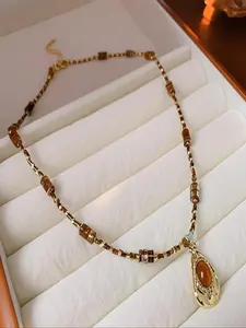 Tiger Eye Stone Decorated Necklace, Fashion Jewelry for Party, Daily Clothing Decor, Trendy All-match & Exquisite Jewelry for Birthday Gift
