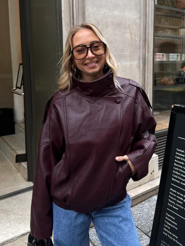 Women's Faux Leather Jacket New In Coats Demi-Season Black Brown Jacket Short Coat Spring Asymmetric Zip Motorcycle Jacket Streetwear Long Sleeve Red Aviator Jacket Womens Coat Women's Faux Leather Jacket New In Coats Demi-Season Black Brown Jacket Short Coat Spring Asymmetric Zip Motorcycle Jacket Streetwear Long Sleeve Red Aviator Jacket Womens Coat