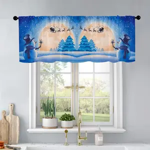 1Pc Christmas And New Year Printed Kitchen Curtains Snowman. Snowman And Santa Sleigh Curtains Curtain Valance Living Room Bedroom Bathroom Home Decor 54X18 Inch