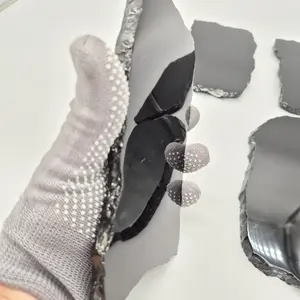 Polished Obsidian Scrying Mirror – Natural Live Edge Volcanic Glass – Black Obsidian Display – 7" x 4"