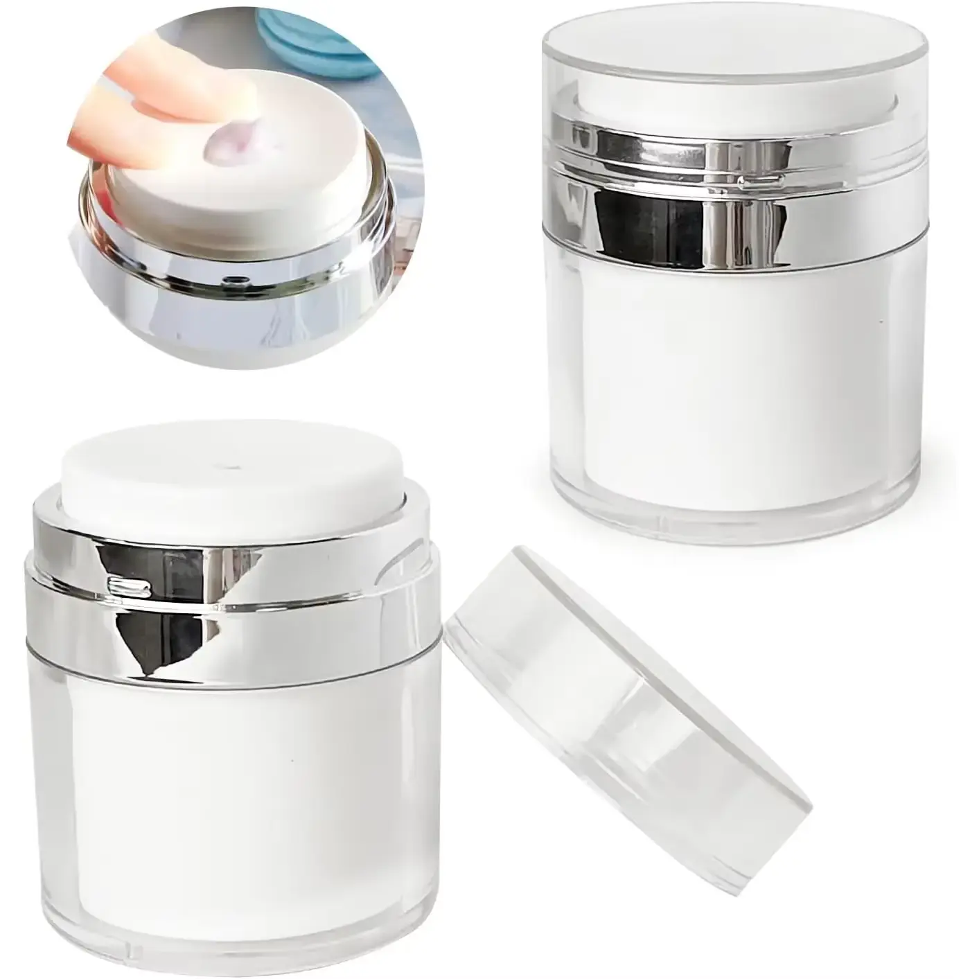 1Pc Air Pump Moisturizer Jar Container Empty Cream Subpackage Vacuum Bottle for Skincare Face Makeup Lotion Creams FIGHTYU Hand