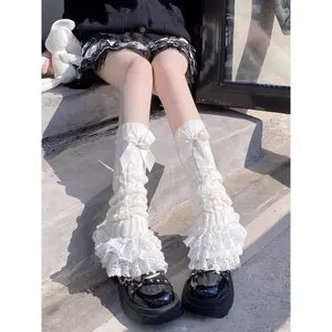Lace Japanese Harajuku Leg Warmers Spicy Girl Over Knee Pile Socks Black Flare Long Socks Thigh High Socks Women Leg Covers