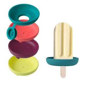 4pcs Silicone Ice Cream Holder Stand Set, Summer Popsicle Holder, Leak-Proof Cone Support with Drip Guard, Portable Youngsters's Ice Pop Mold Tray with Carrying Cases for On-The-Go Snacks - Dishwasher Safe