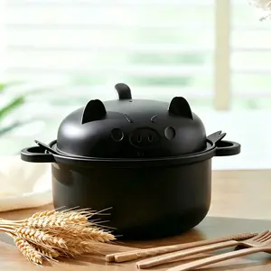 Large 45oz Cute Pig Ramen Bowl Set Wheat Straw Material Microwavable Noodle Cooker with Strainer Lid Handle Spoon Chopsticks Fork Easy Clean Durable for Home Dorm College Office