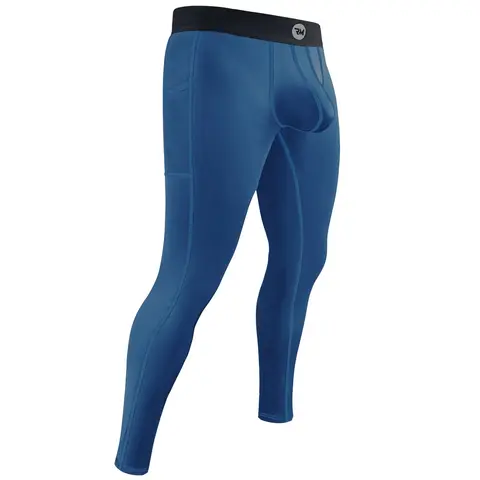 Men's 28 in High Elasticity Nylon Thermal High Waist Sports Leggings - 1pk Blue, ABCD Supportive Pouch, Snug Stretch, Multi-Size, Moisture-Wicking, Gym Workout Activewear Bottoms, High Elasticity Men's Sports Leggings