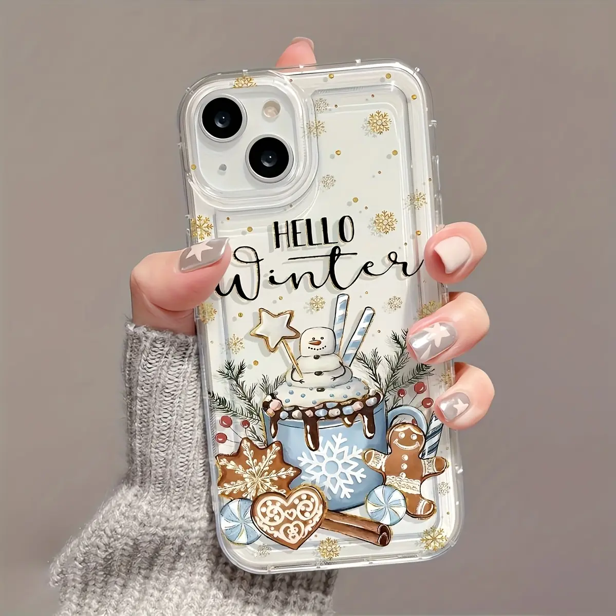 Transparent TPU Shockproof Cellphone Case for IP 17/16/15/14 Plus and SAMS S26 S25 S24, Snowman Festive Design, All-Inclusive Protection Casing, Anti-Drop Mobile Phone Accessories, Ideal Gift Option
